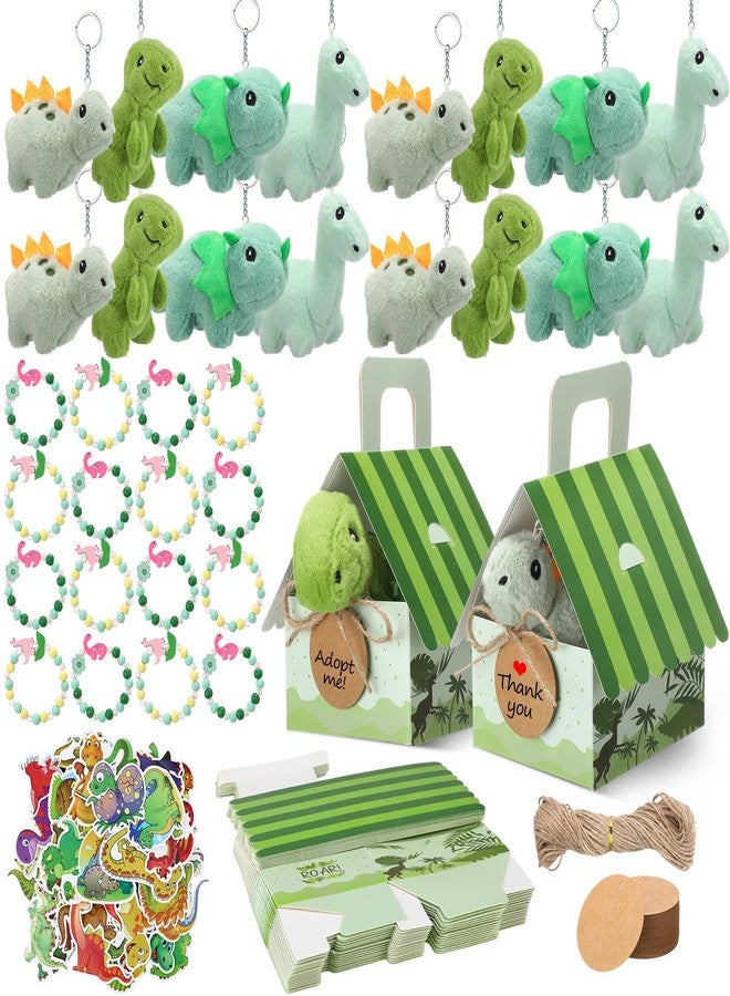 Remuuly 100 Pcs 16 Sets Dinosaur Party Favor Mini Dinosaur Stuffed Animals Bulk Plush Keychains Bracelet Gift Box Sticker for Adopt an Animals Favors Birthday Goodie Bag Supplies Fillers Stuffers - Image 1